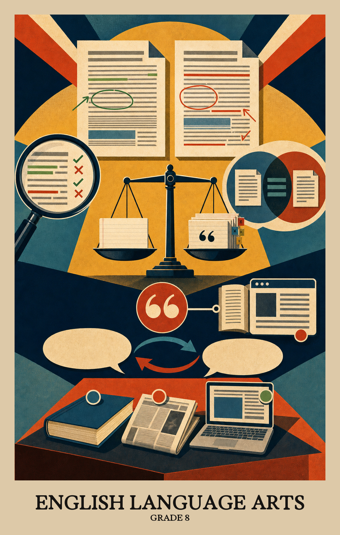Illustration of what students learn in Grade 8 English Language Arts